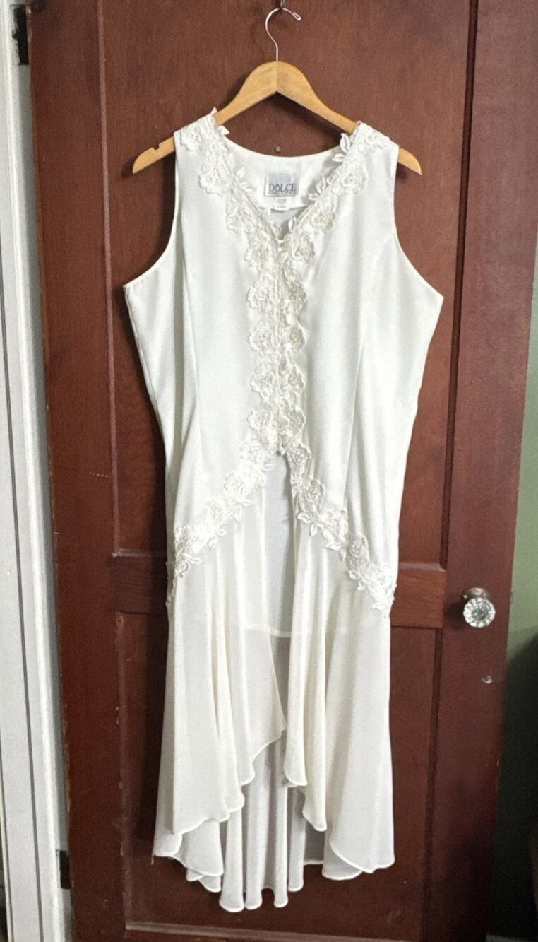 Vintage 90s Dolce 2XL Ivory Duster Vest Coquette Romantic Bridal Whimsy Fairy